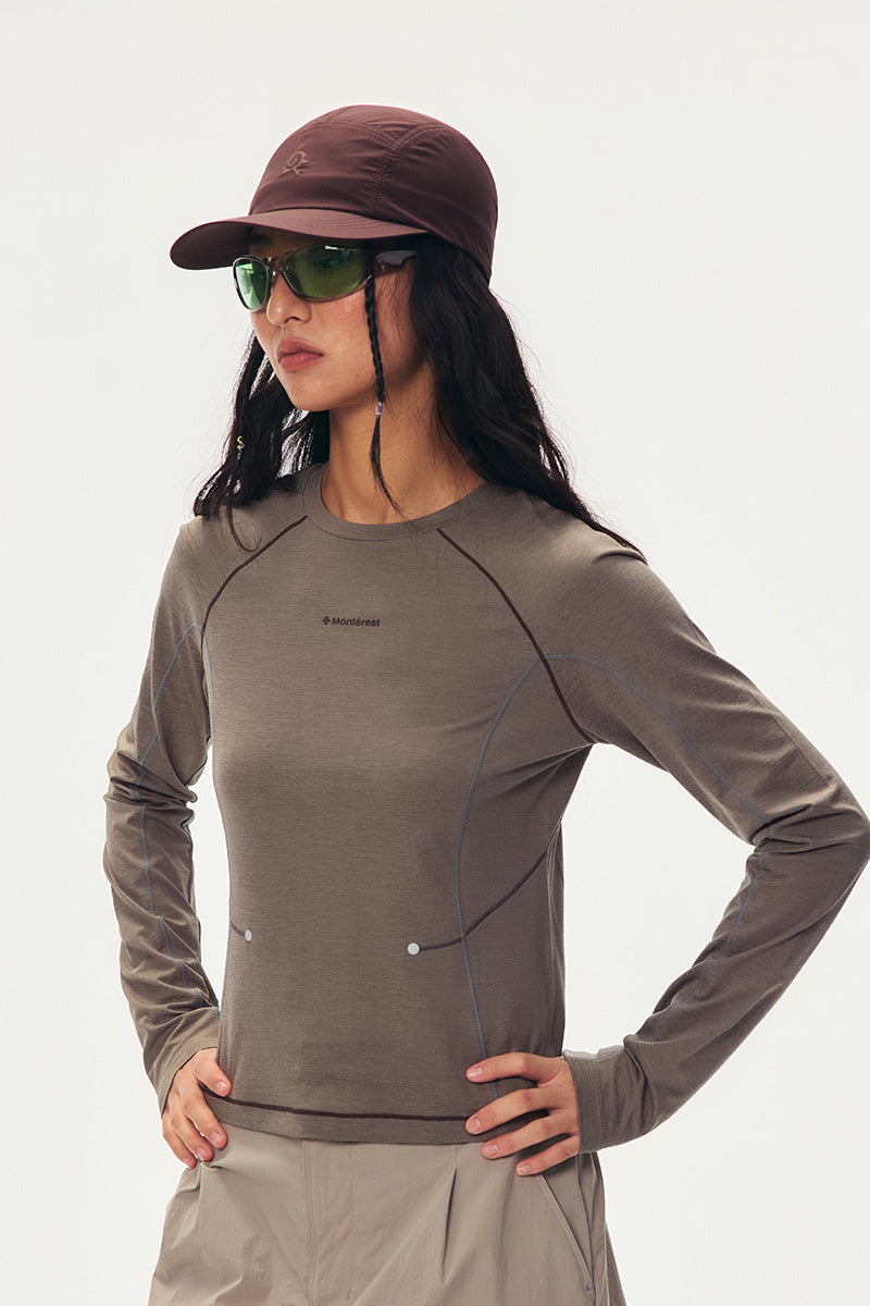 コントラストステッチ ロングスリーブTシャツ レディース
