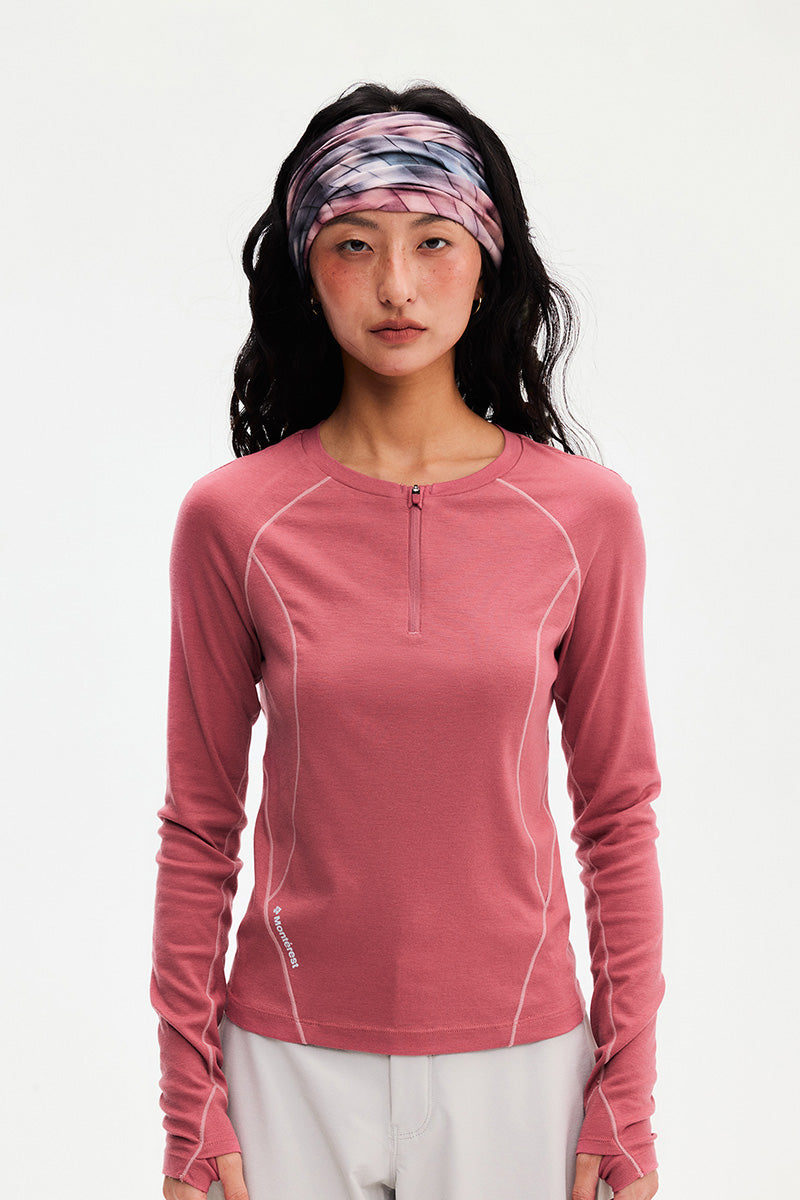 ウール ハーフジップ長袖Tシャツ