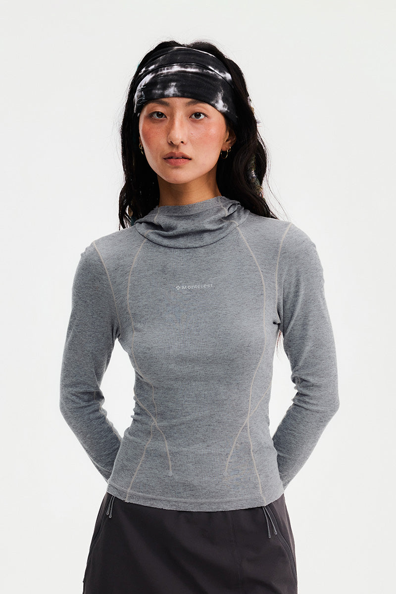ウールフーデッド長袖Tシャツ レディース