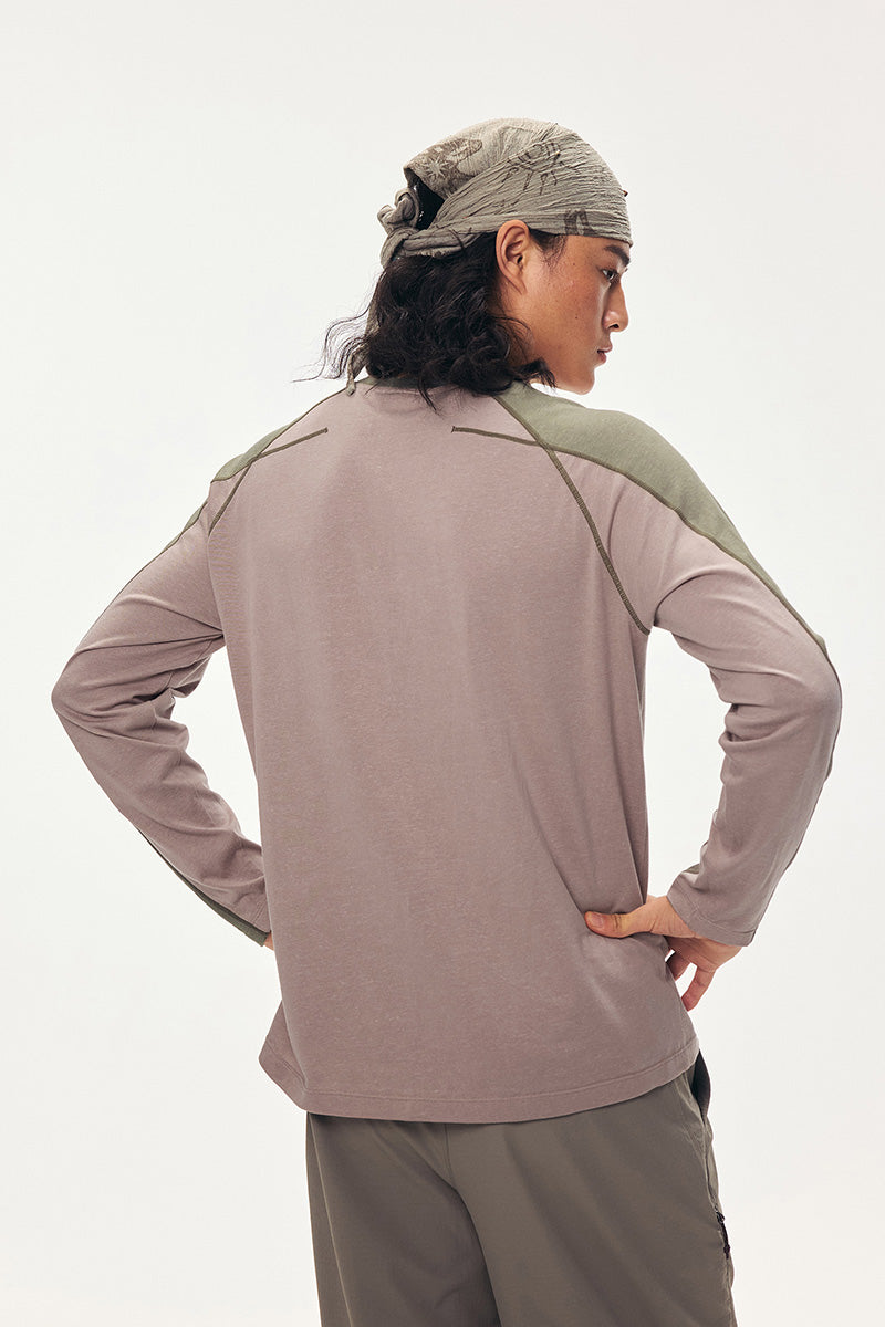 Retro Color-Block Long-Sleeve T-Shirt