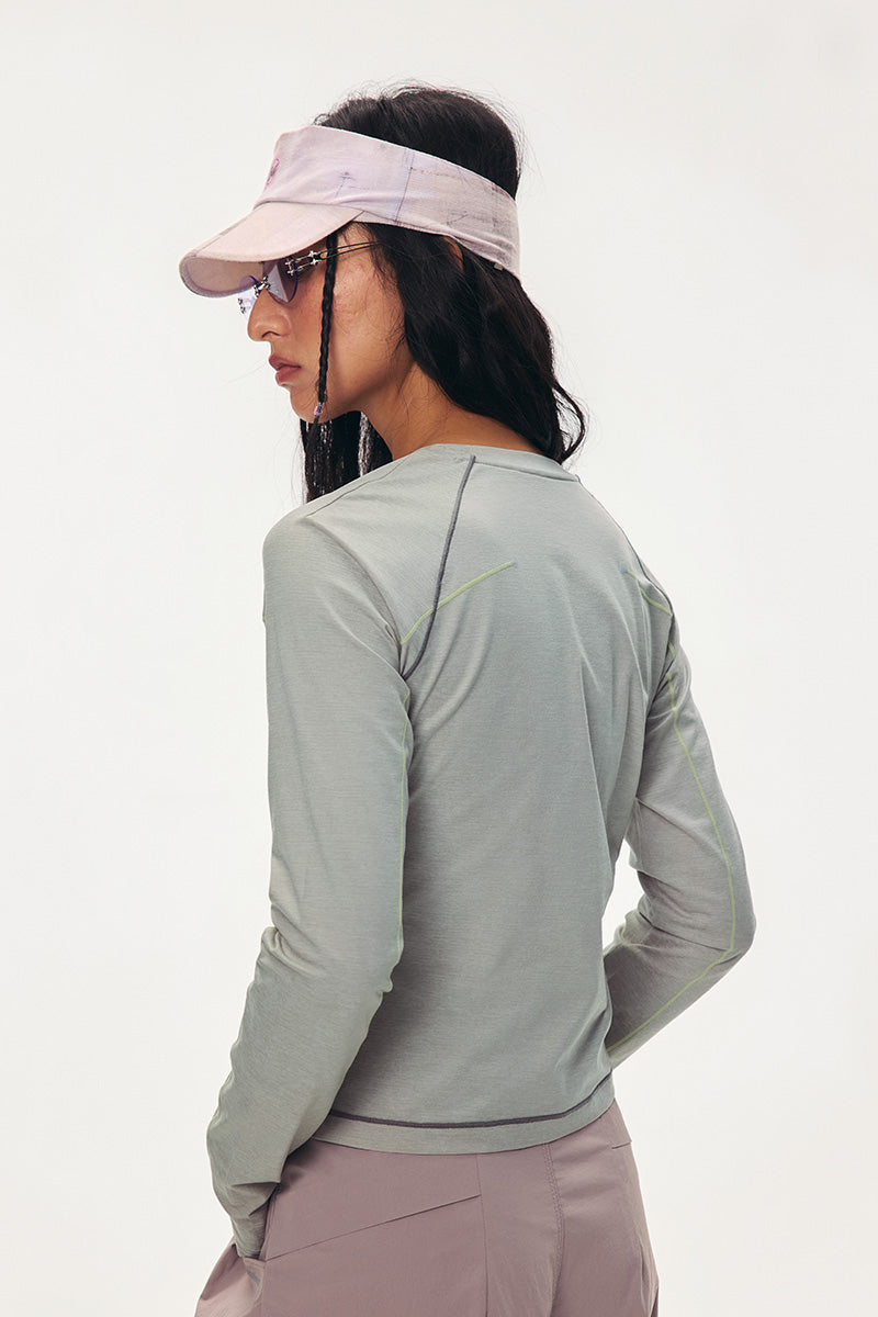 コントラストステッチ ロングスリーブTシャツ レディース