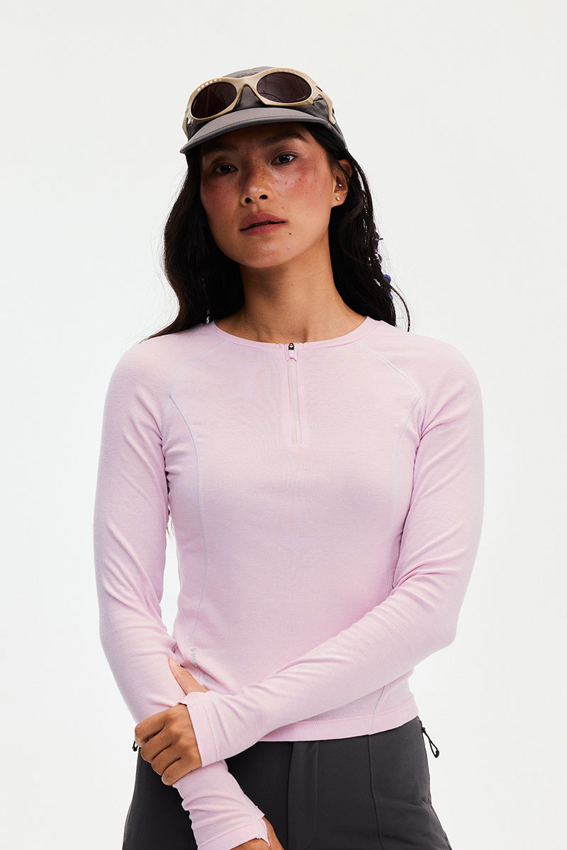 ウール ハーフジップ長袖Tシャツ