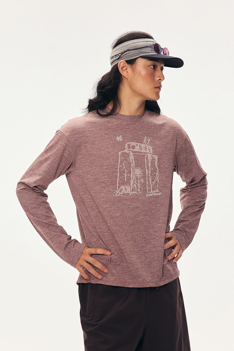 「岩叙」トーテムグラフィック ロングスリーブTシャツ メンズ