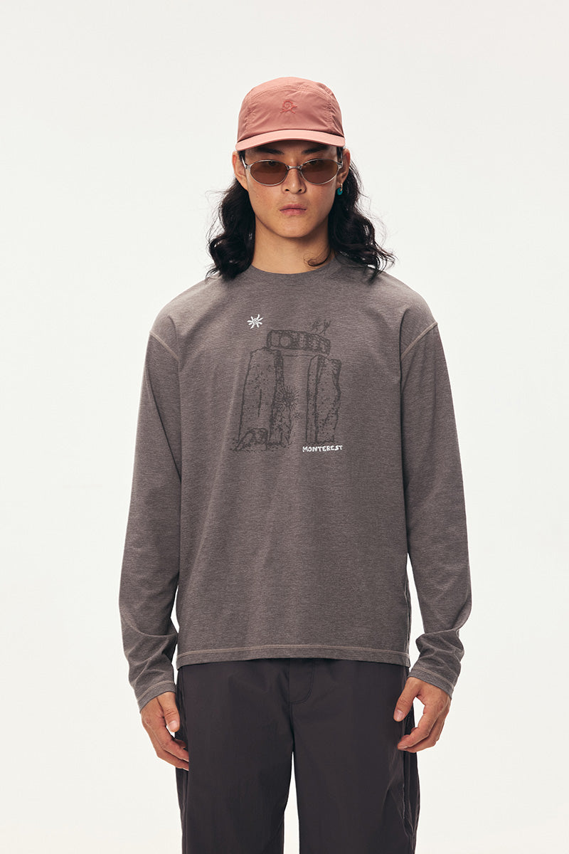 「岩叙」トーテムグラフィック ロングスリーブTシャツ メンズ