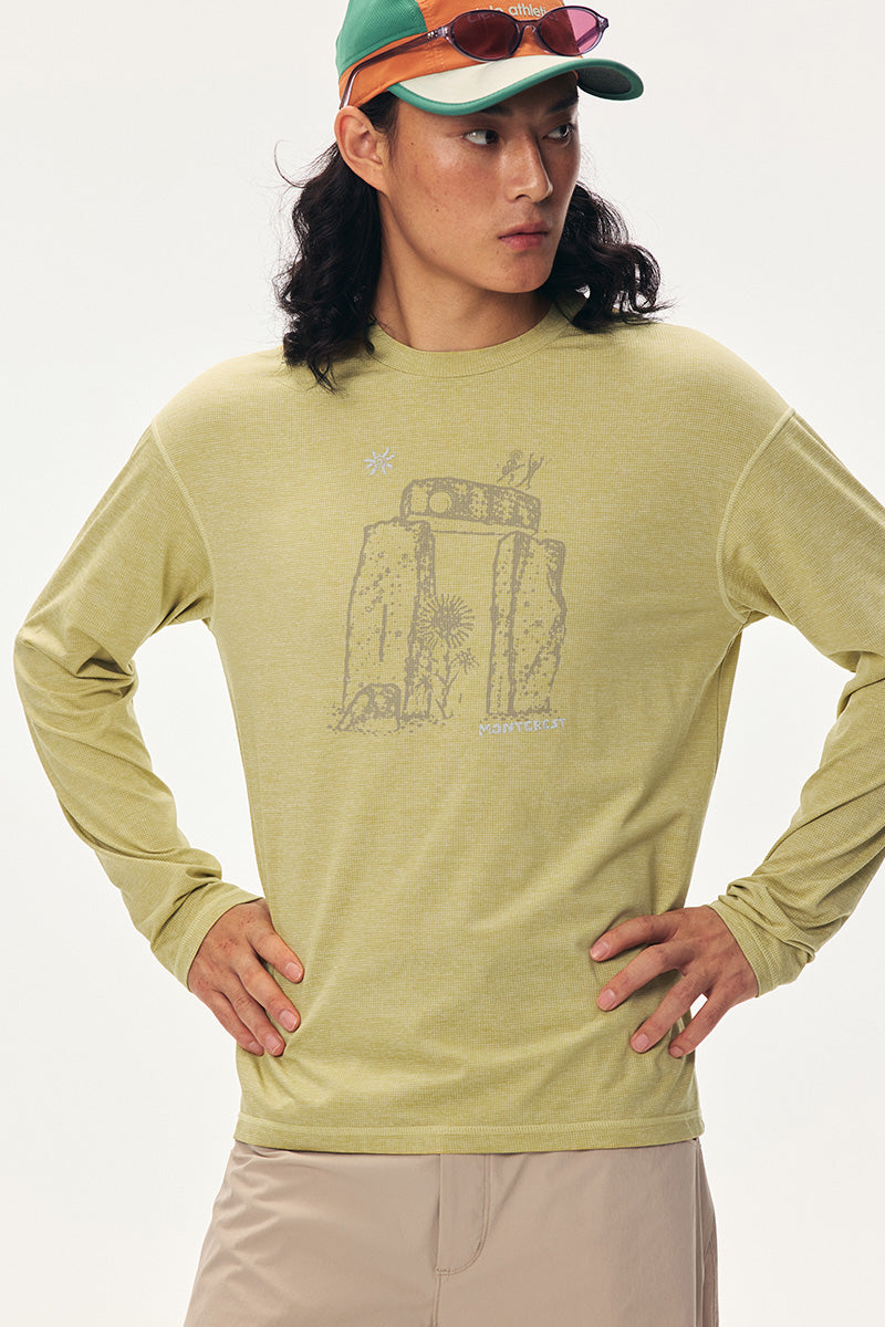 「岩叙」トーテムグラフィック ロングスリーブTシャツ メンズ